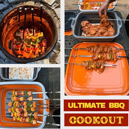 Collapsible Large (8L) BBQ Marinating Tub w/ Cutting Board | Multipurpose Food-Grade TPE Prep Tub w/ Lid | Built-In Colander & Drain Plug - For Camping | Tailgate | Picnic - Slate Black - size: Large