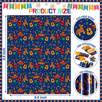 100 Pcs Fiesta Wax Paper for Food, Cinco De Mayo Wax Paper Sheets Deli Paper Sandwich Wrap Candy Wraps, Waterproof Oil-proof Picnic Basket Liners with Guitar Pattern for Kitchen Handmade Food(Blue) - color: Fiesta-blue