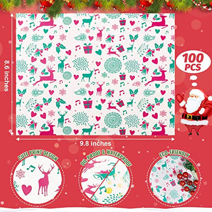100 Pcs Christmas Wax Paper for Food, Wax Paper Sheets Deli Paper Sandwich Wrap Candy Cookies Wraps, Waterproof Oil-proof Picnic Basket Liners with Reindeer Pattern for Kitchen Handmade Food - color: Reindeer