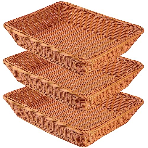 3 PCS 16 Inch Wicker Bread Basket, Woven Serving Basket, Tabletop Food Serving Basket for Restaurant, Bakery, Family Party, Hotel Serving, Fruits, Vegetables and Snacks, Brown, by GNIEMCKIN - size: 3 PCS 16 Inch Brown