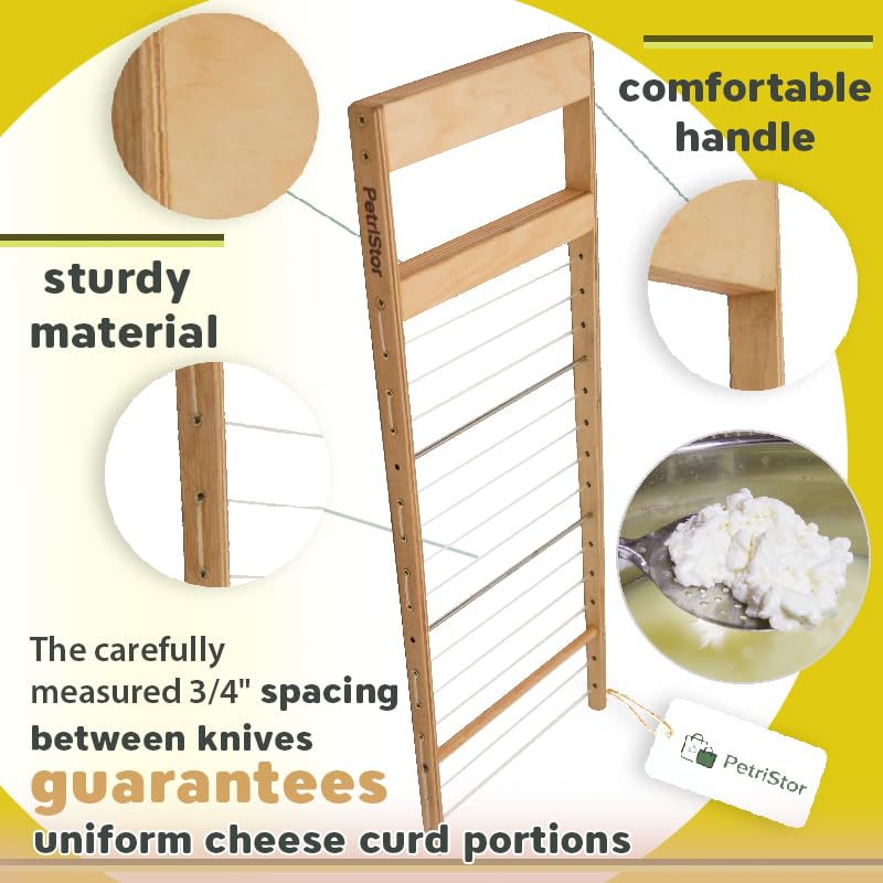 PetriStor Horizontal Cheese Curd Cutter for Cheese Making Cheese harp Cheese Curd Cutter Artisan Cheese Making Knife (3/4”) - size: 3/4”