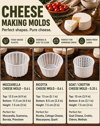 7 items Cheese making kit | Variouse cheese molds 0.25-0.6 kg for soft cheeses (7). Cheesemaking from Cow and Goat Milk. Cheese making supplies - size: Set of 7