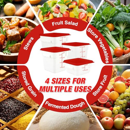 Square Food Containers with Lids 4-Pack, Commercial Grade Plastic Bins for Restaurant Kitchen Pantry Storage, Freezer & Dishwasher Safe (Red, 2QT-4PACK) - size: 2QT-4PACK
