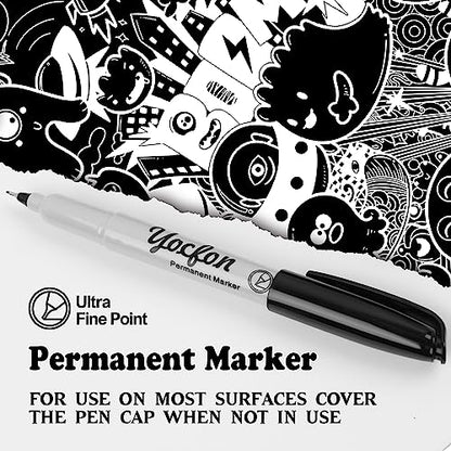 Ultra Fine Point Black Permanent Markers, 24 Pack Ultra Fine Point Black Permanent Marker set, Works on paper, Plastic, Stone, Glass, Metal