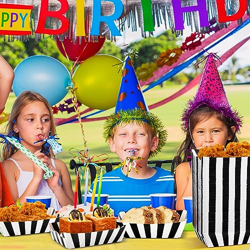Yaomiao 100 Pcs Striped Paper Food Trays Carnival Paper Boats for Food Nacho Hot Dog Disposable Plates Disposable Serving Trays for Carnivals Fairs Festivals Picnics(Black) - color: Black