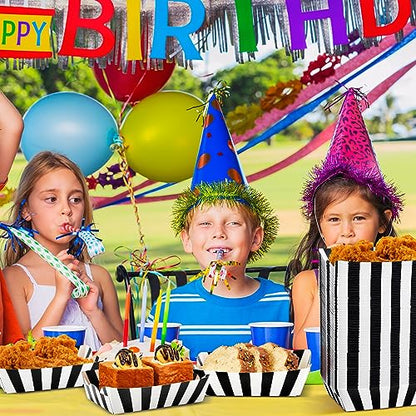 Yaomiao 100 Pcs Striped Paper Food Trays Carnival Paper Boats for Food Nacho Hot Dog Disposable Plates Disposable Serving Trays for Carnivals Fairs Festivals Picnics(Black) - color: Black