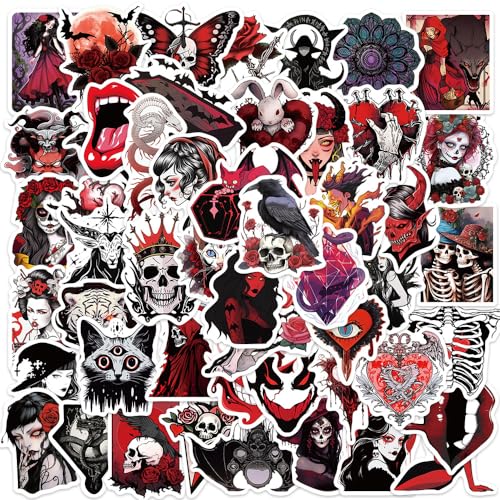 Yoksas Goth Horror Vampire Stickers - 50Pcs Gothic Red Skull Spooky Satanic Stickers for Scrapbook,Laptops,Water Bottles,Halloween Party Supplies,Helmets,Bumper - color: Vampire