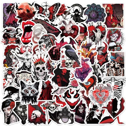 Yoksas Goth Horror Vampire Stickers - 50Pcs Gothic Red Skull Spooky Satanic Stickers for Scrapbook,Laptops,Water Bottles,Halloween Party Supplies,Helmets,Bumper - color: Vampire