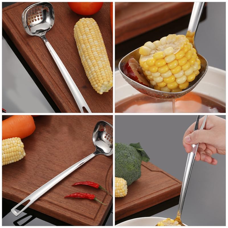 ULTECHNOVO Stainless Steel Soup Ladle 11.37In Slotted Kitchen Cooking Utensil with Non-Slip Handle for Serving Gravy Salad Dressing Pancakes and Chili Sauces