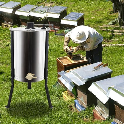 BeeCastle Manual Honey Extractor 4/12 Frame Stainless Steel Honeycomb Drum Spinner Extractor with Height Adjustable Stand,Manual Crank Beekeeping Extraction Equipment - size: 4/12-Frame