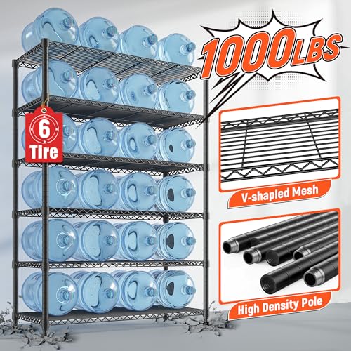 REIBII 75" H Metal Shelving 6 Tier Storage Shelf Adjustable Kitchen Shelf Wire Shelving Unit Detachable Storage Rack for Kitchen Laundry Living Room Commercial Heavy Duty Metal Shelf 75" X35" X14" - size: 【6 Tier】75"H X 35"W X 14"D