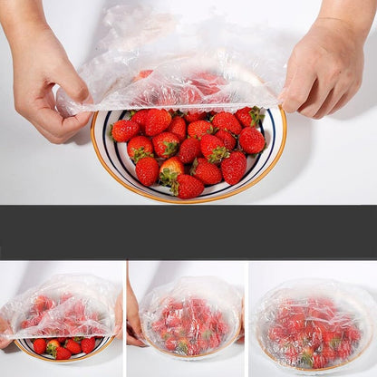 100pcs/bag Disposable Food Containers for Fresh Keeping Bads Storage Covers Kitchen,2x2x0.1cm (14-35cm Stretchable) - color: Transparent1