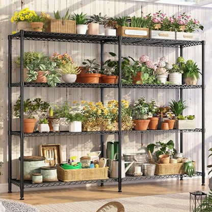 REIBII 61.7''W Storage Shelves Load 1220LBS Wire Shelving Unit 4 Tier Metal Shelving for Storage Rack Shelves Heavy Duty Garage Shelf Pantry Shelves Kitchen Shelving, 61.7" W*62.9" H*15.8" D, Black - style: Black-15.8" Dx61.7" Wx62.9" H-4 Tier