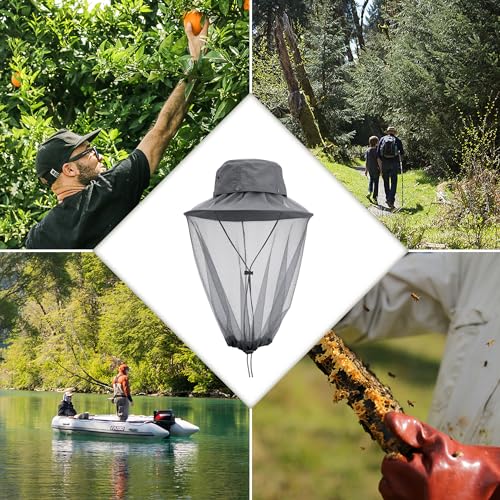 Mosquito Head Net Hat with Hidden Net Mesh for Outdoor Lover Hiking Fishing Beekeeping Gardening Men or Women (Dark Grey) - color: Dark Grey