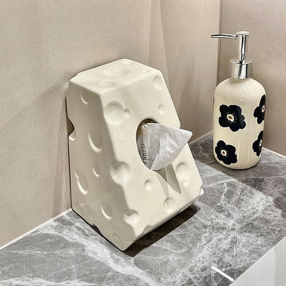Cheese Shape Milk White Ceramic Tissue Storage Box Toilet Living Room Toilet Paper Storage Container