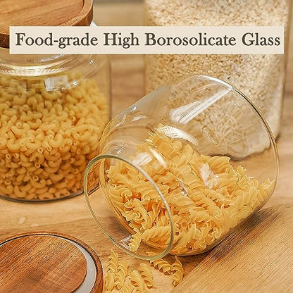 Labina Glass Storage Container Airtight Food Jars Kitchen Canister with Wood Lids, 47 Oz Wide Mouth Pantry Organization Glass Jar for Flour, Sugar, Cookie, Spagetti, Nuts and Candy - size: B1: 47 Oz 1 pcs