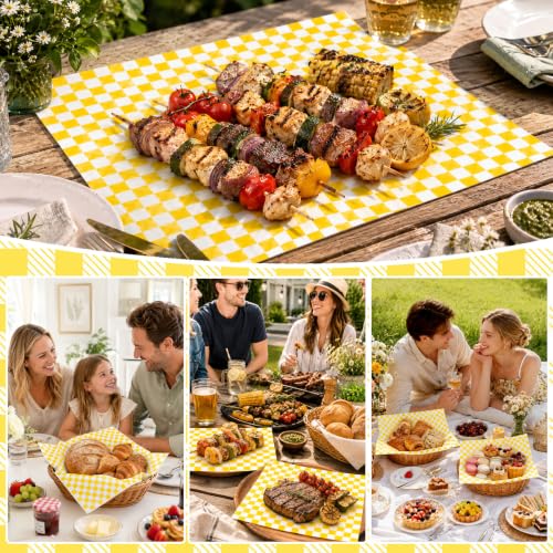 1000 Pcs Deli Paper Sheets 12x12", Premium Food Basket Liners, Grease Resistant Wax Paper Sheets for Food, Classic Checkered Sandwich Wrapping Paper for Party, Festival and Outdoors - color: Yellow