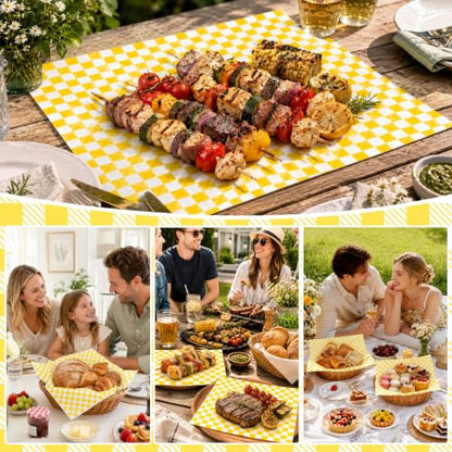 1000 Pcs Deli Paper Sheets 12x12", Premium Food Basket Liners, Grease Resistant Wax Paper Sheets for Food, Classic Checkered Sandwich Wrapping Paper for Party, Festival and Outdoors - color: Yellow