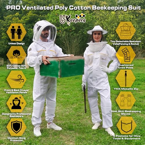 Ultra-Ventilated Polycotton Beekeeping Suit for Men & Women with Gloves & Two Beekeeping Veils-Professional & Beginner Apiarist Suit. (Sv, 2XL) - color: White, size: XX-Large