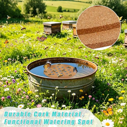 2 Pcs Floating Bee Island for Garden Pond Farm Fountain Cork Bee Watering Station Butterfly&Bee Waterer Feeding Cups for Bees Insect Outdoor Garden Decor Eco-Friendly