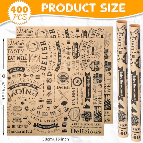 Ireer 400 Pcs Deli Wax Paper Sheets 15 x 15 Inch Large Newsprint Sandwich Paper Wraps Greaseproof Food Basket Liners Newspaper Wrapping for Spring Summer Picnic Burger Bread BBQ Party (Brown Black) - color: Brown Black