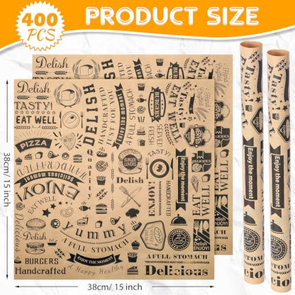 Ireer 400 Pcs Deli Wax Paper Sheets 15 x 15 Inch Large Newsprint Sandwich Paper Wraps Greaseproof Food Basket Liners Newspaper Wrapping for Spring Summer Picnic Burger Bread BBQ Party (Brown Black) - color: Brown Black