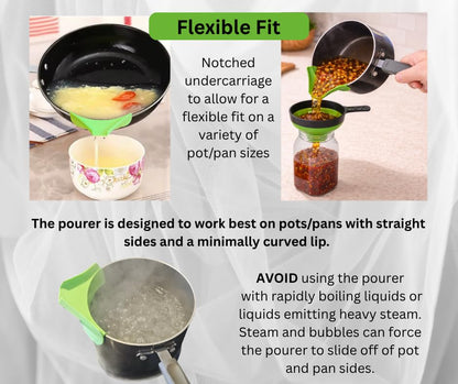 Collapsible Funnel Set of 3 | Silicone Pot Edge Soup Pour Spout | Food Grade Silicone Canning Funnels for Kitchen Use – Wide & Regular Mouth Mason Jars, |Canning, Easy Liquid Transfer