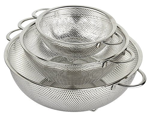 3-Piece Stainless Steel Mesh Micro-Perforated Strainer Colander Set (1-Quart, 2.5-Quart and 4.5-Quart)
