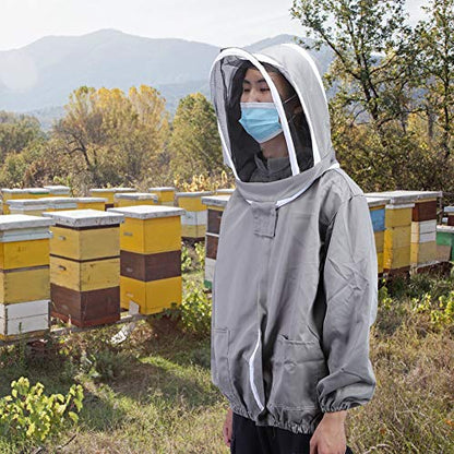 Beekeeping Jacket Protective Veil Suit with Double Zippers Breathable Polyester Cotton Beekeeping Clothing for Beekeepers White Gray (Gray) - color: Gray