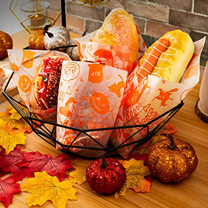 100 Pcs Halloween Wax Paper Food, Wax Paper Sheets Sandwich Wrap Papers Deli Wraps, Waterproof Oil-proof Picnic Basket Liners with Pumpkin Pattern for Kitchen Handmade Food - color: Halloween