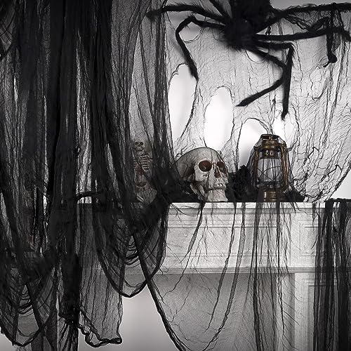 ZYP 410 x 80 Halloween Creepy Cloth Black Spooky Fabric Gauze Spooky Giant Cheese Cloth for Halloween Party Supplies Decorations - color: Black, size: 410“ x 80”