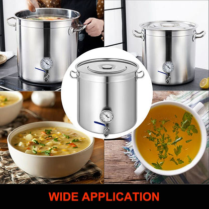 AIZYR Stainless Steel Home Brew Kettle Commercial Stock Pot with Lid, Thermometer, Ball Valve Spigot for Brewing Boiling Cookware,35x35cm - size: 35x35cm