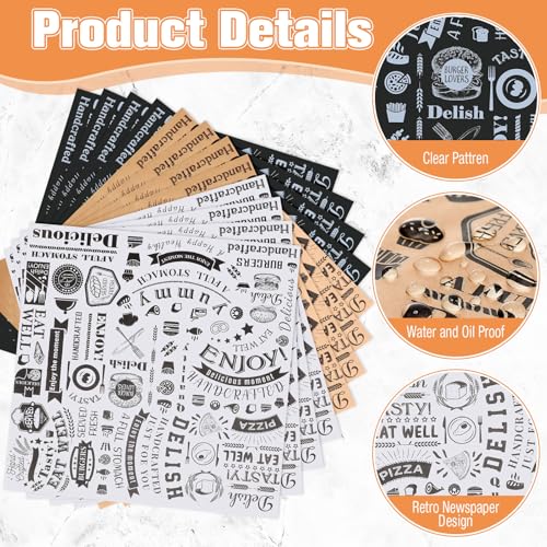 Outus 600 Pcs 12 x 12 Inch Deli Wax Paper Sheets Grease Resistant Tray Basket Liners Newsprint Paper Water and Grease Proof Sandwich Wrapping Square Hot Dog Wrapper for Food (White,Black,Brown) - color: White,Black,Brown