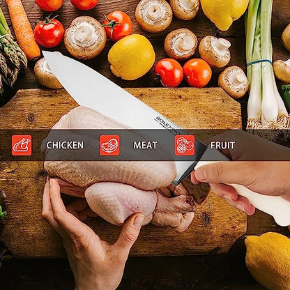10 inch Japanese High Carbon Stainless Steel Chef Knife, Professional Sharp Wide Cook Knife with Non-slip Ergonomic Handle, for Kitchen Home Restaurant (White) - color: White