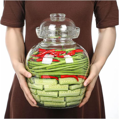 Fermentation Jar, 1.5 Liter Pickle Kimchi Jar with Water Seal Lid | Food Grade, Clear Glass, for Making Pickles Kimchi Sauerkraut and Fermenting Vegetables Fruits, Kombucha, Wine Brewing - size: 1.5 l Wide Mouth