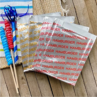 Printed Foil Hamburger and Cheeseburger Bags - 50 Each - Silver Red Yellow (Pack of 2) - size: One Size (Pack of 2)
