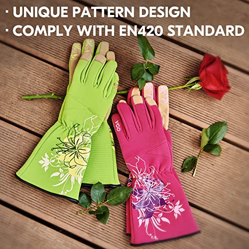 Vgo... 1-Pair Ladies' Synthetic Leather Gardening Gloves, Long Sleeves Gauntlet, Breathable & Grip Work Gloves, High Dexterity, Washable (Size S, Green, SL7445) - color: 1 Pair - Light Green, size: Women's Small