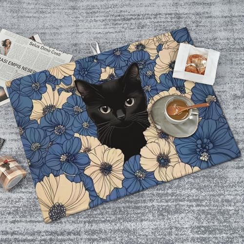 Black Cat Dish Drying Mat for Kitchen Counter Microfiber Super Absorbent Non-Slip Dish Drying Pad for Countertops Dishes Utensils Stylish Quick-Dry Machine Washable 18x24 Inch - color: Black Cat