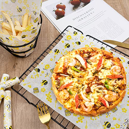 100 Pcs Wax Paper Sheets for Food, Bee Day Wax Paper Sandwich Wrap Deli Wraps, Waterproof Oil-proof Picnic Basket Liners with Bee Pattern for Kitchen - color: Bee