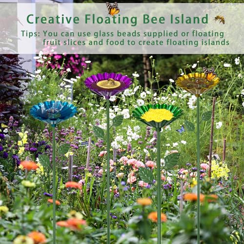 Bee Watering Station for Garden with 20 Marbles,Butterfly Watering Station for Outdoor Decor in Flower Design,Water Feeder to Attract Pollinators(Red,Green,Blue,Yellow) - style: Classic Style