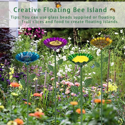 Bee Watering Station for Garden with 20 Marbles,Butterfly Watering Station for Outdoor Decor in Flower Design,Water Feeder to Attract Pollinators(Red,Green,Blue,Yellow) - style: Classic Style