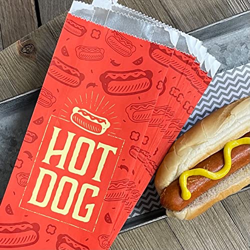 Outside the Box Papers Printed Foil Hamburger, Cheeseburger and Hot Dog Sacks 24 Each of Hamburger and Cheeseburger and 48 Hot Dog Bags Silver, Red, Yellow