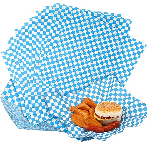 Spakon 1000 Sheets Wax Deli Paper Sheets for Food 12 x 12 Inch Checkered Dry Waxed Deli Basket Liners for Sandwich Wrapping, Food Basket Liners, Picnic party(Blue-white) - color: Blue-White