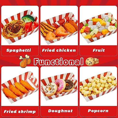 Yaomiao 100 Pcs Striped Paper Food Trays Carnival Paper Boats for Food Nacho Hot Dog Disposable Plates Disposable Serving Trays for Carnivals Fairs Festivals Picnics(Red) - color: Red