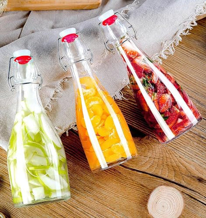 Swing top Bottles - Clear Glass Bottles with Lids 3 Pack - for Kombucha Fermenting, Beer Brewing, Juicing, Milk or Eggnog- Glass Container for Liquid Storage
