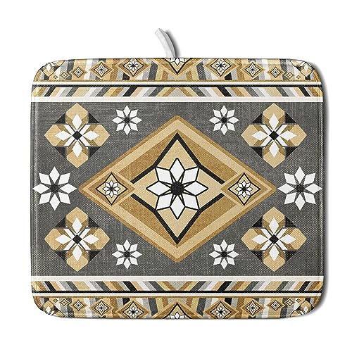 Boho Yellow Gray Aztec Dish Drying Mat for Kitchen Counter,Native American Tribal Aztec Ethnic Boho Style Drying Mat 16 x 18 Inch Microfiber Dish Drying Pad Dish Rack Pad Drainer Mat for Coffee Bar - color: Boho Aztec230807, size: 16" x 18"