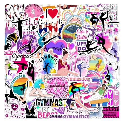 50 Pcs Gymnastics Stickers for Girls, Cute Gymnast Sport Vinyl Decals, Waterproof Motivational Stickers for Laptop Water Bottle Scrapbook Teens Kids DIY Craft Decor - color: Gymnastics