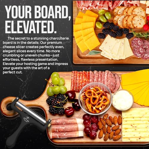Zulay Kitchen Stainless Steel Wire Cheese Slicer - Adjustable Hand Held Cutter with 2 Extra Wires - Premium Cheese Shaver For Mozzarella, Cheddar, Gruyere - Black - color: Matte Black