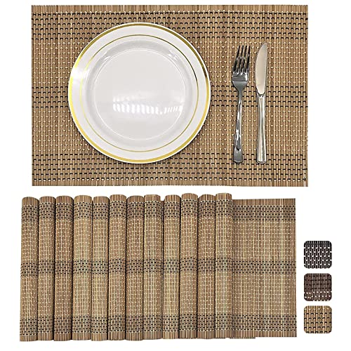 Set of 12 Pcs Bamboo Placemats Natural Anti-Slip Bamboo Placemats Washable Heat-Resistant Table Mats for Dining Room and Kitchen（Brown+White+Black） - color: Brown+white+black, size: Set of 12 Placemat 17.7 x 11.8 inch