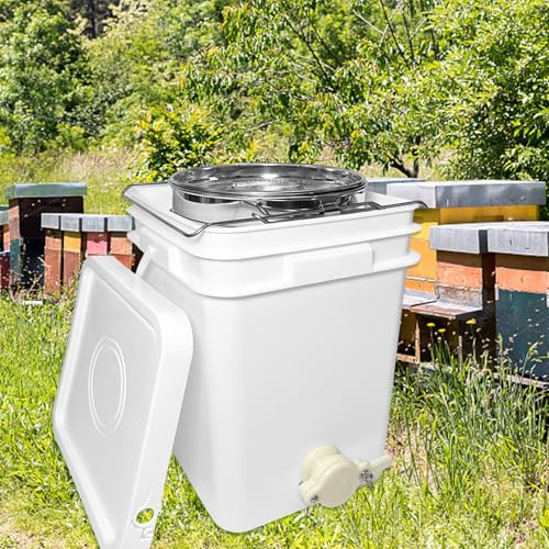 Honey Bucket w/Gate, 5&3 Gal, Stainless Strainer, Honey Extractor Kit&Double Sieve Stainless Strainer w/ 2 Filter Bags & Scraper, Fits Complete Honey Extraction Equipment